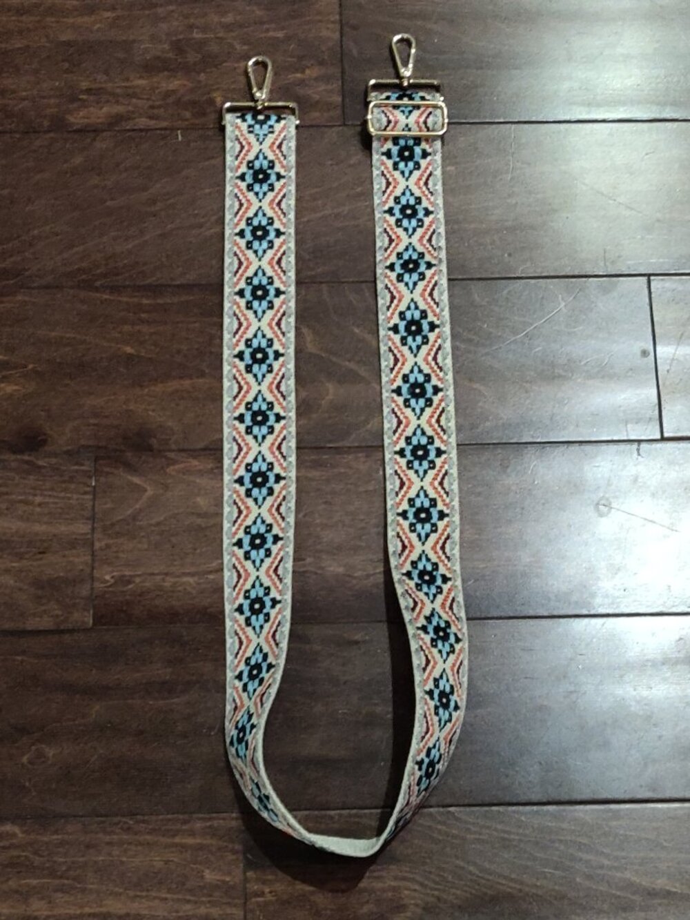Boho Adjustable Geometric Aztec Crossbody Bag Strap With Gold Hardware